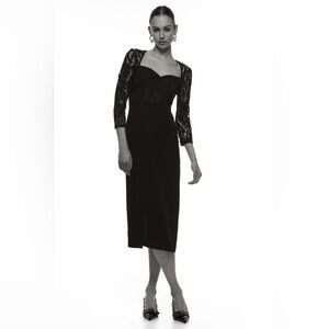 Zara Black Sheath Dress with Sweetheart Neckline and 3/4 Sleeves